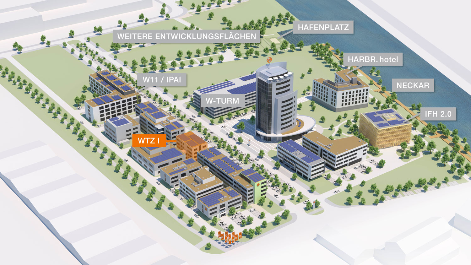 250704 Stadtsiedlung Heilbronn Zukunftspark Wohlgelegen Beschriftung 3D Lageplan